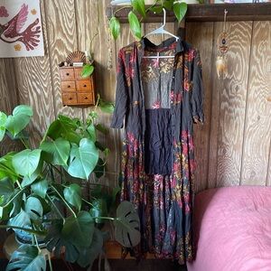 Free People maxi dress - women’s size 2, black floral printed